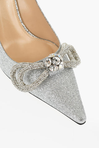 Glittered Point Toe Pumps with Jeweled Bow