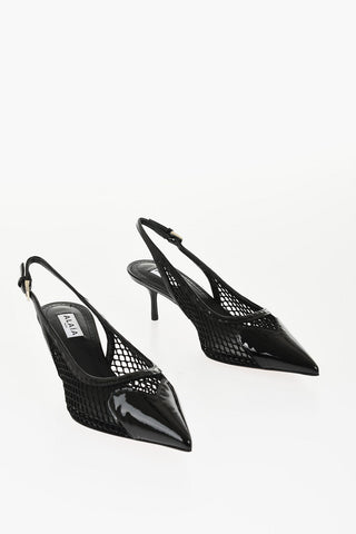 Slingbacks in Rete con Dettagli in Vernice 5cm