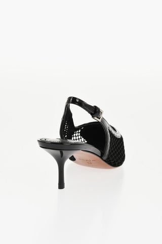 Slingbacks in Rete con Dettagli in Vernice 5cm