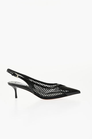 Slingbacks in Rete con Dettagli in Vernice 5cm