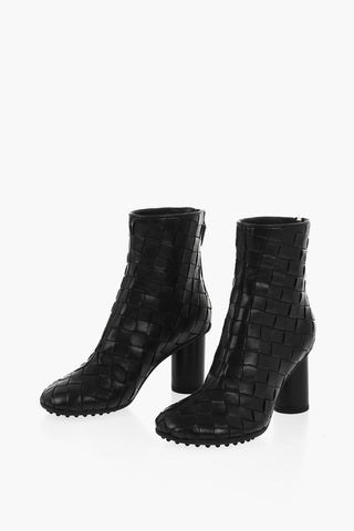 Woven Leather Booties with Back Zip 7cm