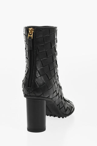 Woven Leather Booties with Back Zip 7cm
