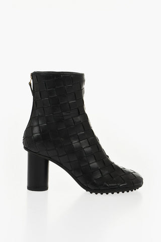 Woven Leather Booties with Back Zip 7cm