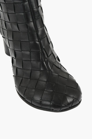 Woven Leather Booties with Back Zip 7cm