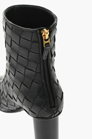 Woven Leather Booties with Back Zip 7cm