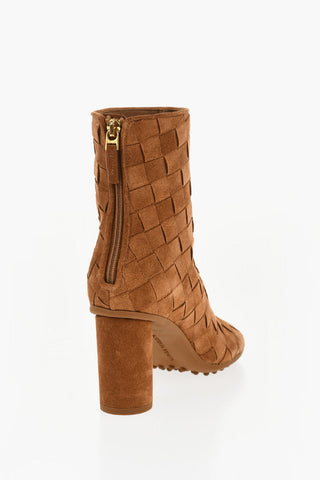 Stivaletti in Suede Intrecciato con Zip Posteriore 7cm