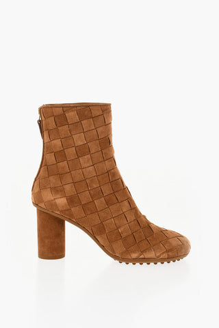 Stivaletti in Suede Intrecciato con Zip Posteriore 7cm