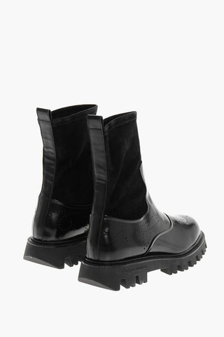 Brogue-Stiefeletten SIDNEY aus Leder mit Sock-Detail aus Wildleder