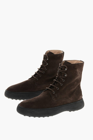 Suede Lace-up Booties with Rubber Sole