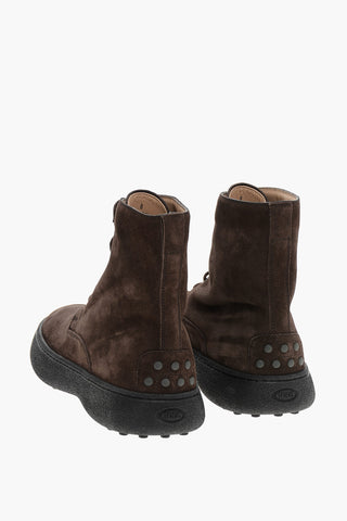 Suede Lace-up Booties with Rubber Sole