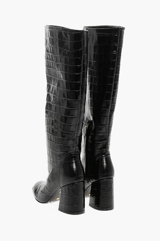 Stiefel aus geprägtem Leder mit Krokodil-Effekt 9cm