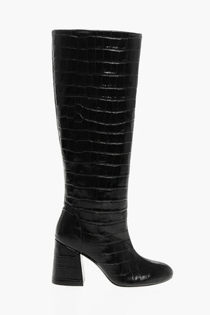 Stiefel aus geprägtem Leder mit Krokodil-Effekt 9cm