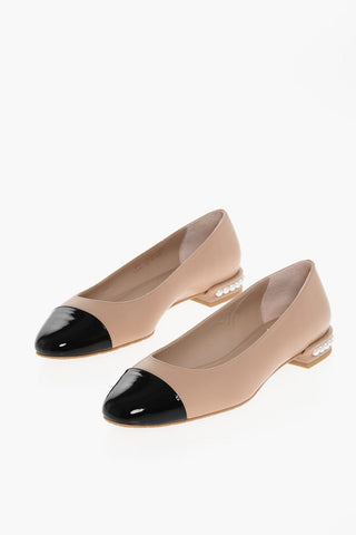 Leather PEARL Ballet Flats with Patent Contrasting Toe