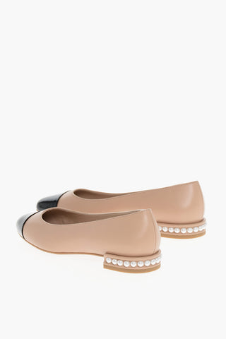 Leather PEARL Ballet Flats with Patent Contrasting Toe