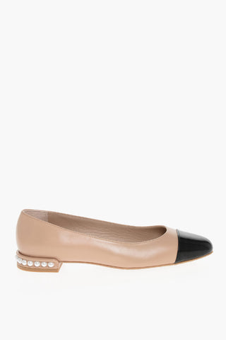 Leather PEARL Ballet Flats with Patent Contrasting Toe