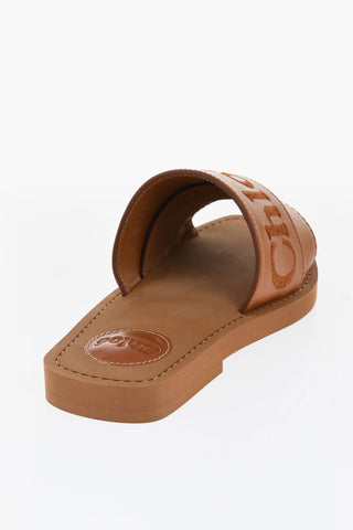 Slides WOODY in Pelle con Logo Ricamato