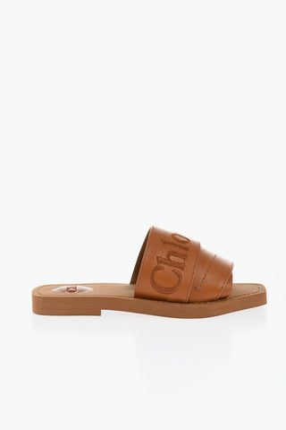 Slides WOODY in Pelle con Logo Ricamato