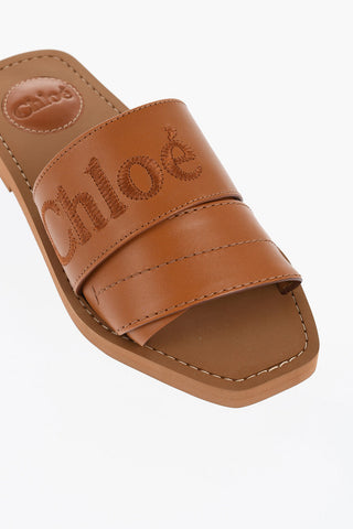 Leather Slides WOODY with Embroidered Logo