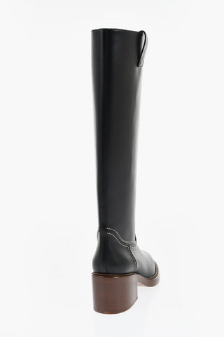 Leather EVENING Under the Knee Boots with Visible Stitchings 7cm