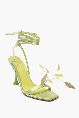 Satin Sandals KIMI with Decorative Feathers 10cm