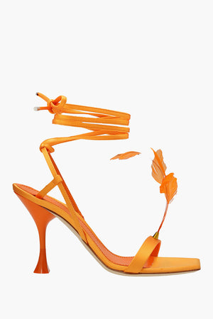 Satin Sandals KIMI with Decorative Feathers 10cm