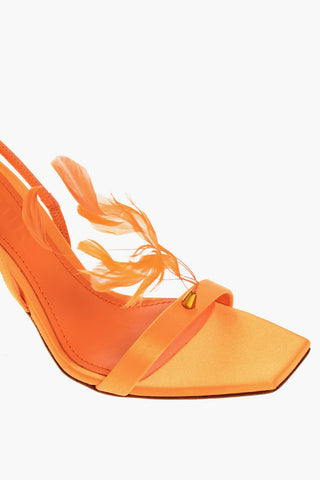 Satin Sandals KIMI with Decorative Feathers 10cm