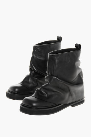 Solid Color Leather Boots with Squared Toe