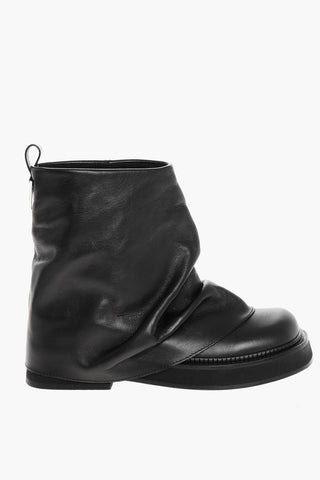 Solid Color Leather Boots with Squared Toe