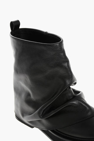 Solid Color Leather Boots with Squared Toe