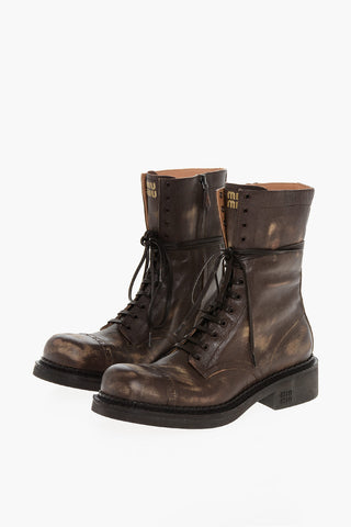 Lived-in Leather Combat Booties with Brogue Detail