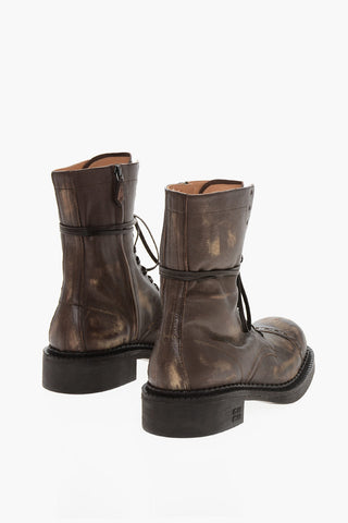 Lived-in Leather Combat Booties with Brogue Detail