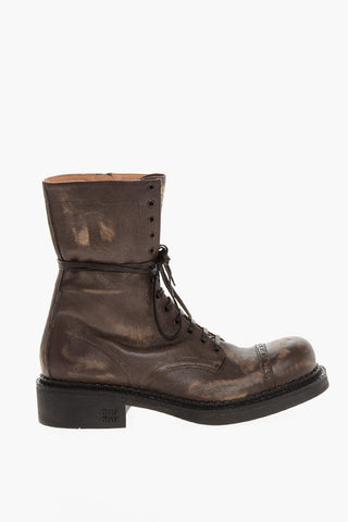 Lived-in Leather Combat Booties with Brogue Detail