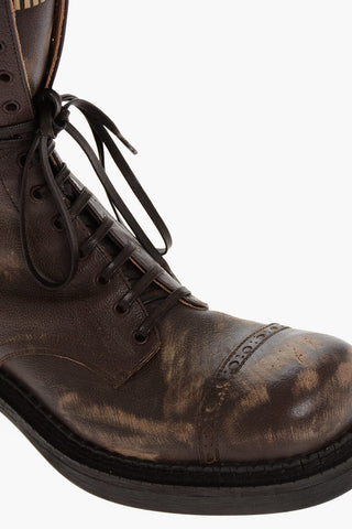 Lived-in Leather Combat Booties with Brogue Detail