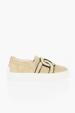 Suede Slip-On Sneakers with Front Logo