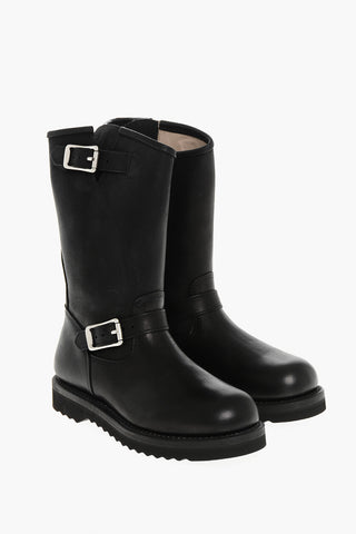 Leather Boots with Double Buckle