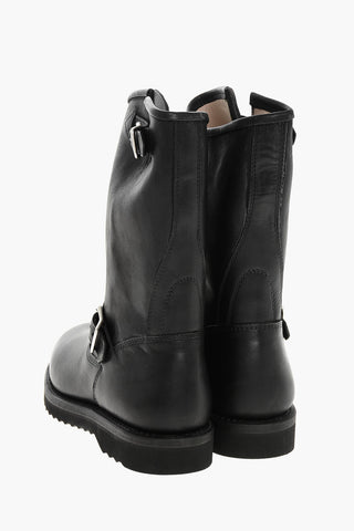 Leather Boots with Double Buckle