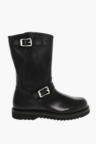Leather Boots with Double Buckle