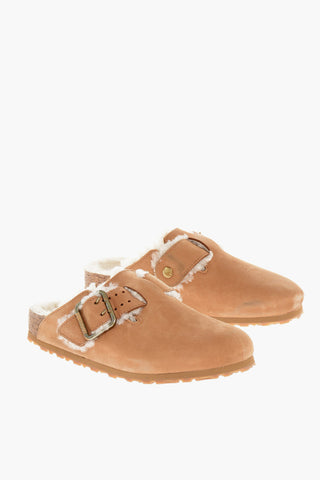 Suede Mules with Fur Inner and Buckle 