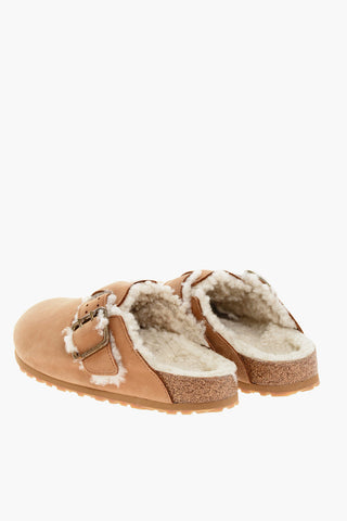 Suede Mules with Fur Inner and Buckle 