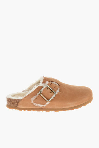 Suede Mules with Fur Inner and Buckle 