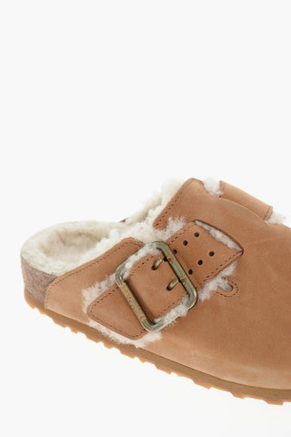 Suede Mules with Fur Inner and Buckle 
