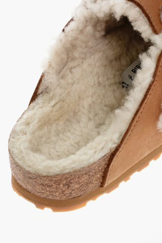 Suede Mules with Fur Inner and Buckle 