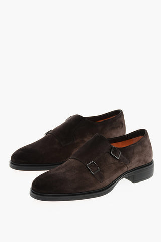 Suede Double Buckle Monk Strap Shoes
