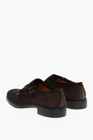 Suede Double Buckle Monk Strap Shoes