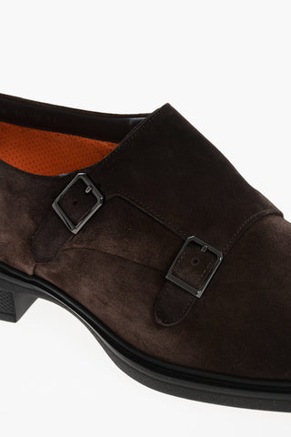 Suede Double Buckle Monk Strap Shoes