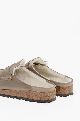 Suede Leather Sabot with Inner Fur