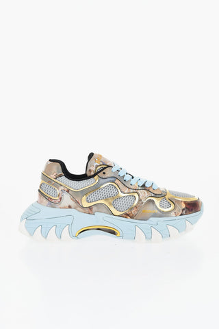 Mesh and Leather B-EAST Low-Top Sneakers with Trompe l'oeil Print
