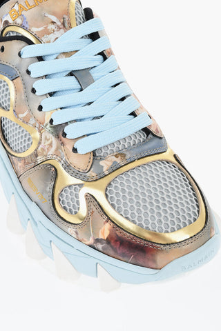 Mesh and Leather B-EAST Low-Top Sneakers with Trompe l'oeil Print