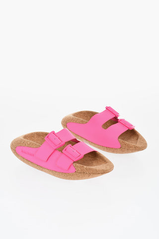 Leather Sandals B-IT with Double Buckle and Chunky Cork Sole
