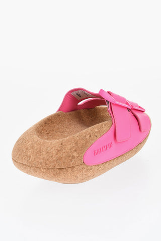 Leather Sandals B-IT with Double Buckle and Chunky Cork Sole